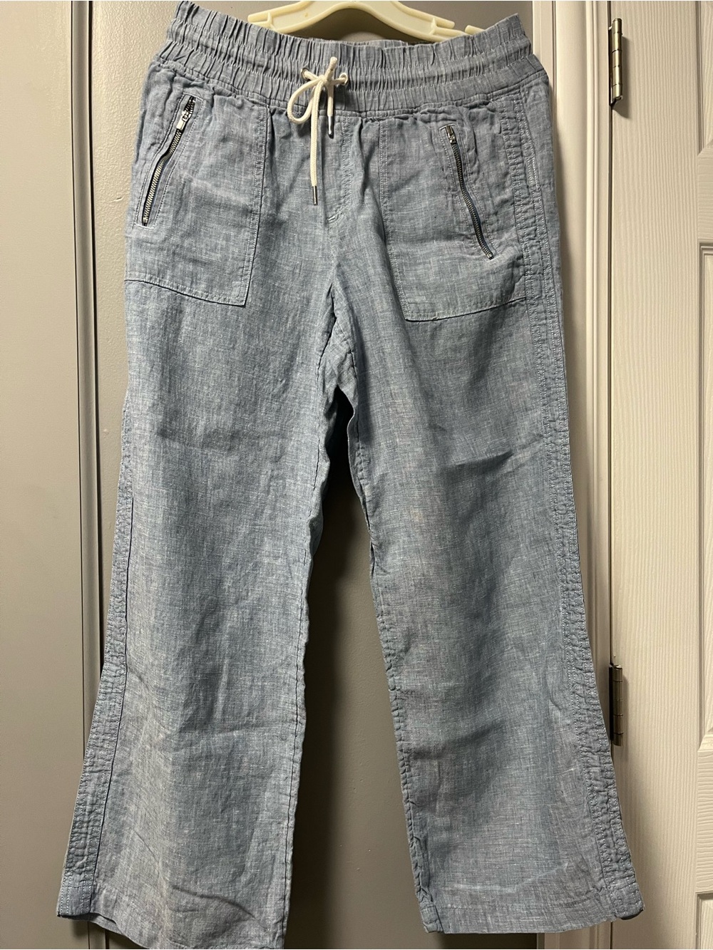 Athleta Light Blue Drawstring Linen-Blend Joggers